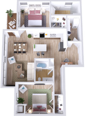 A floor plan of a house with a kitchen, living room, dining room, and bedrooms.