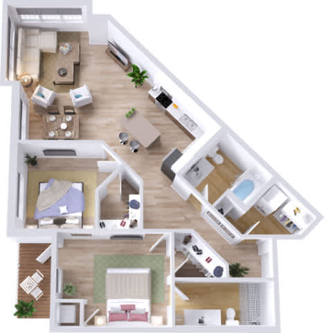 A detailed 3D floor plan of a house showing all rooms and their layouts.