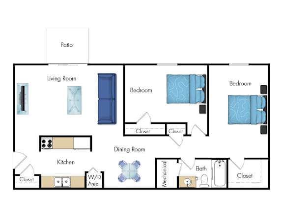 A floor plan of a house with a living room, dining room, kitchen, bedrooms and bathrooms.