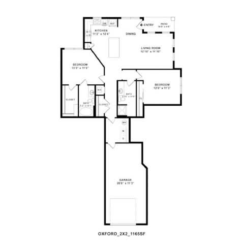 A black and white floor plan of a house with labeled rooms.