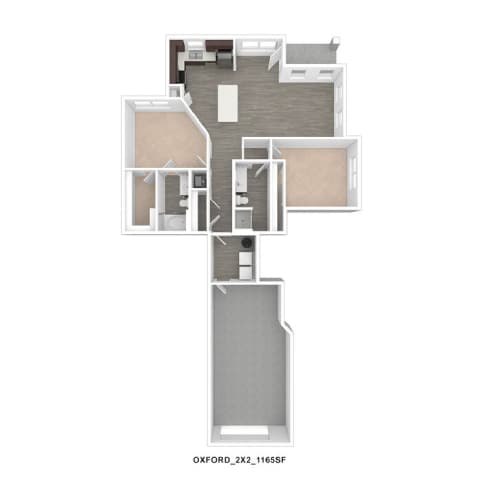 A floor plan of a building with the label "OXFORD_2X2_1165SF" at the bottom.