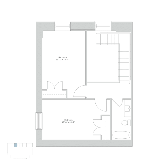 A floor plan of a house with two bedrooms and a living area.
