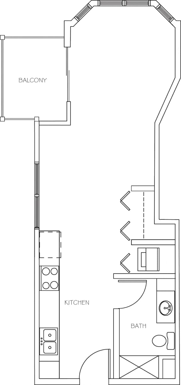 A floor plan shows a balcony and a kitchen area.