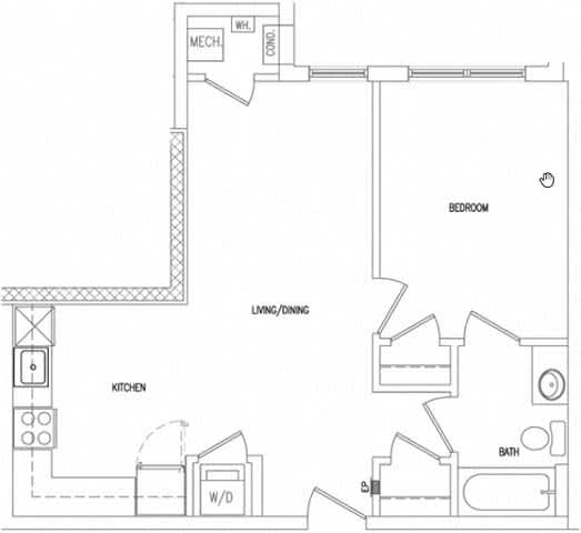 1E Floor Plan at The Atrium, Washington, DC 20019