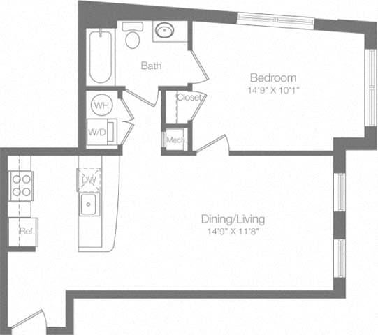 1R Floor Plan at The Atrium, Washington, DC 20019