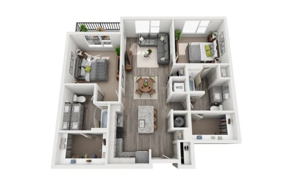 2 Bedroom 2 Bath 1080 sqft (B1) Floor Plan Floor Plan 2 Bedroom 2 Bath 1080 sqft (B1) Floor Plan at The Ellis, Savannah, GA