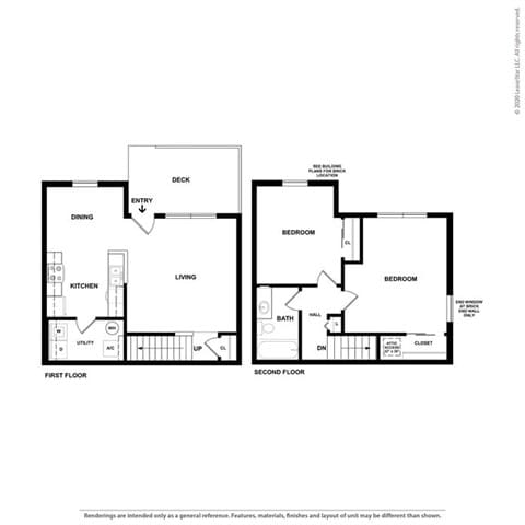 A black and white image of a floor plan for a two-story house.