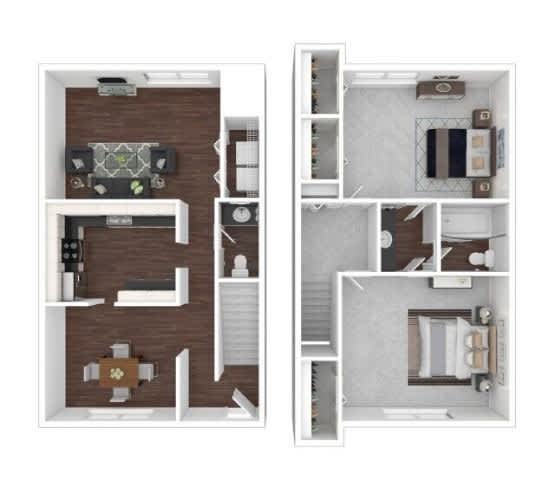 A floor plan of a small apartment with a living room, kitchen, and bathroom.
