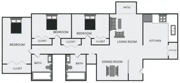 A black and white floor plan of a house with labeled rooms.