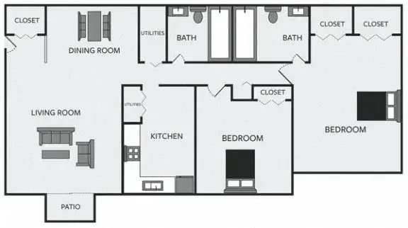 A black and white image of a house floor plan.