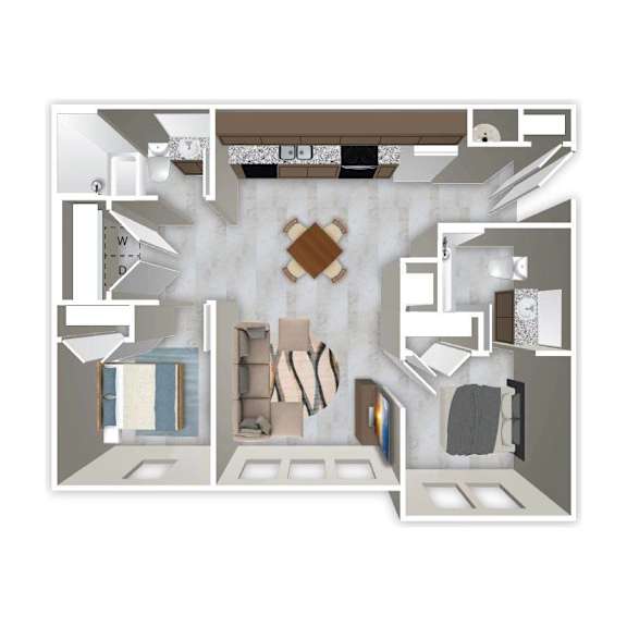 A floor plan of a house with a kitchen, living room, and bathroom.
