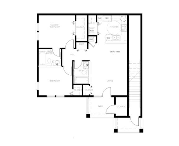 A black and white image of a floor plan for a house.