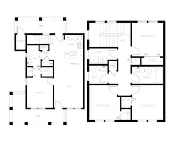 A black and white image of two floor plans.