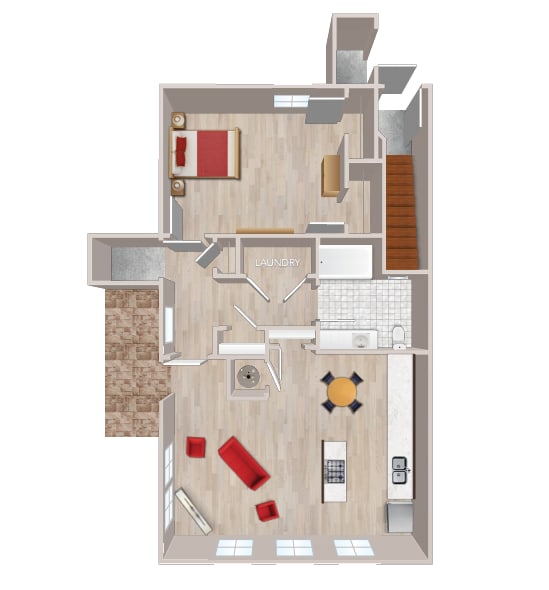 A floor plan of a house with a laundry room.
