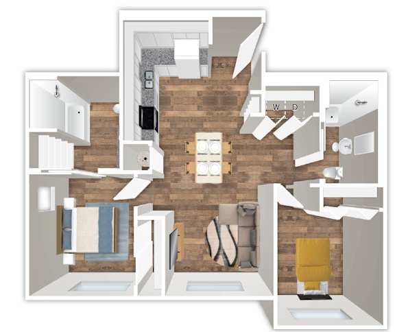 A floor plan of a house with a kitchen, living room, and bathroom.