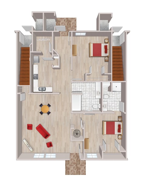 A floor plan of a house with a laundry room, kitchen, and living room.