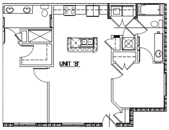 A floor plan of a unit labeled 'B' with various rooms and measurements.