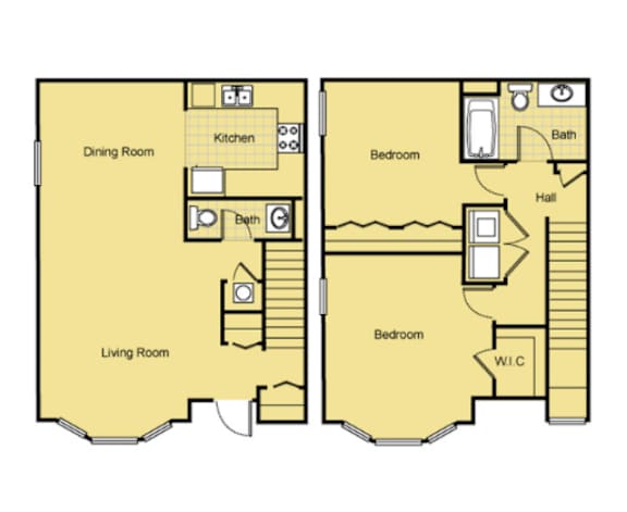 A floor plan of a house with a living room, dining room, kitchen, and three bedrooms.
