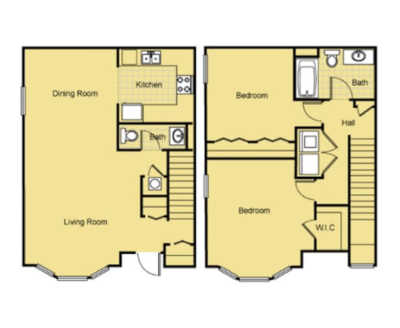 A floor plan of a house with a living room, dining room, kitchen, and three bedrooms.