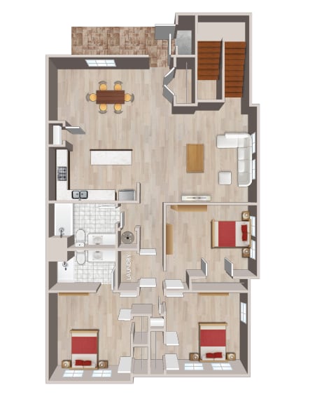 A floor plan of a house with a kitchen, living room, and bathroom.