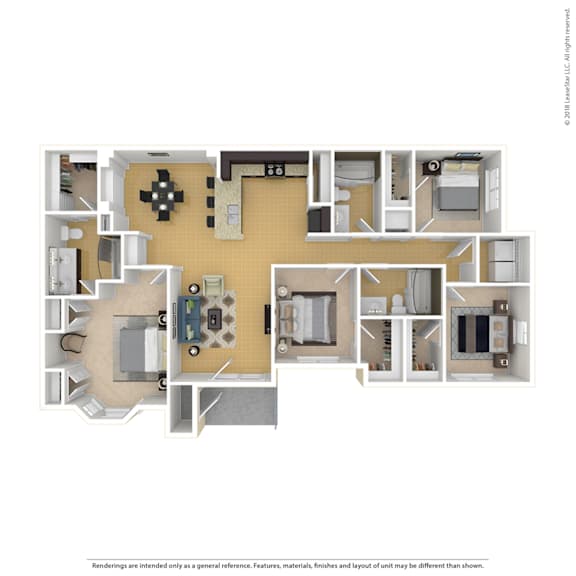 A floor plan of a house with a kitchen, living room, and two bedrooms.