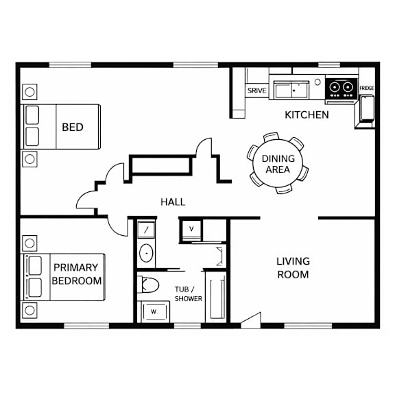 A black and white image of a floor plan for a house.