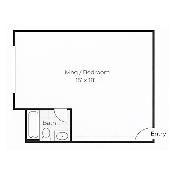 A floor plan of a small room with a bath and an entry point.