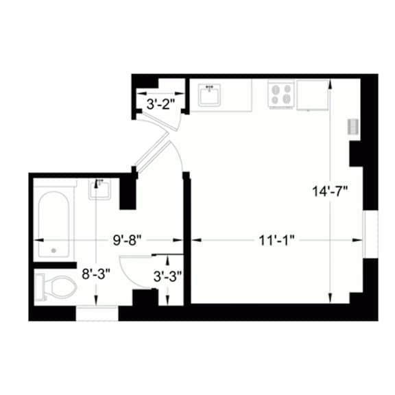 A black and white image of a floor plan with dimensions.