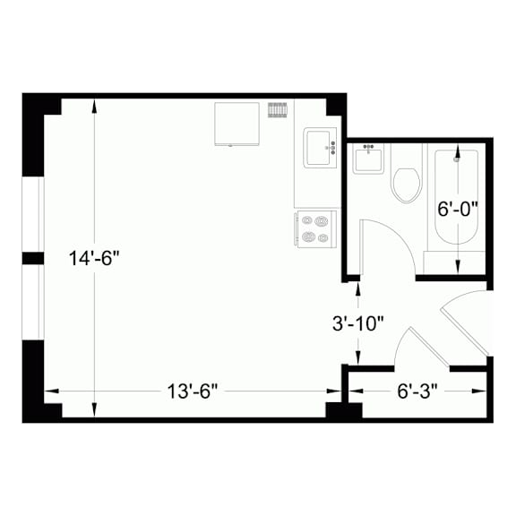 A floor plan of a room with dimensions written on it.