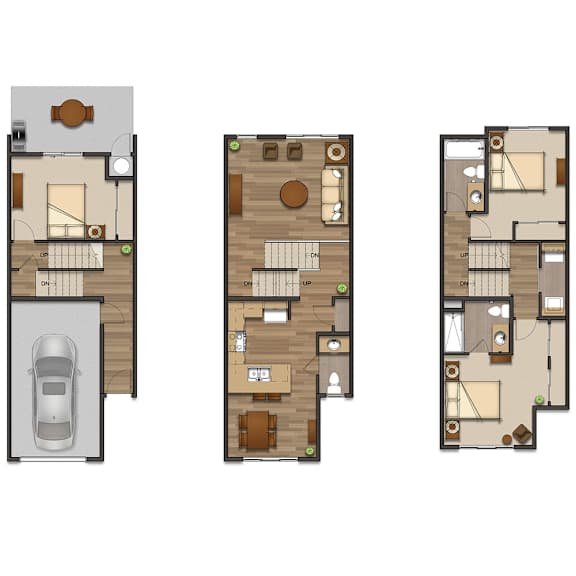 Three different house floor plans are shown.
