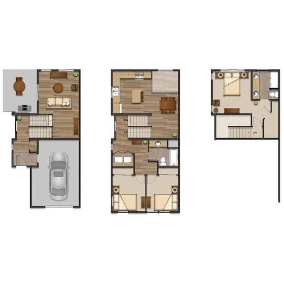Three different house floor plans are shown.