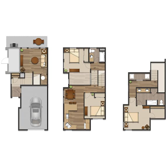 Three different house floor plans are shown.