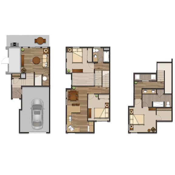 Three different house floor plans are shown.