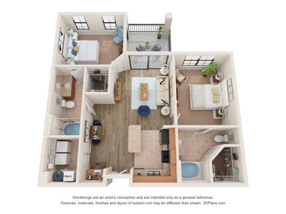 bedroom floor plan at the approach at summit park apartments in hendersonville, nc