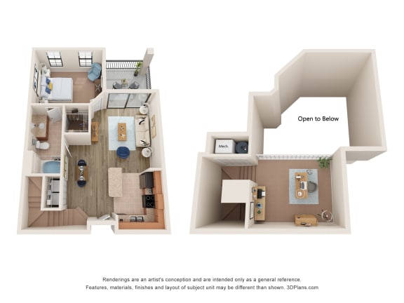 Floor Plan  a stylized floor plan of a 2 bedroom apartment