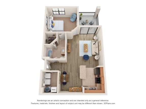 bedroom floor plan at the villas at 6300 apartments in tucson, az