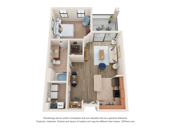 Floor Plan  bedroom floor plan at the villas at houston levee west apartments in cordova,
