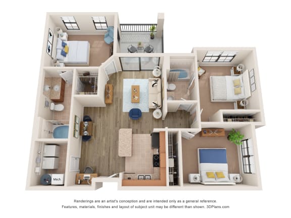 bedroom floor plan at the approach at summit park apartments in hendersonville, nc