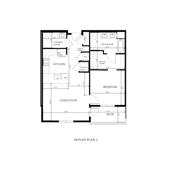 A black and white floor plan of a 68-plex building.