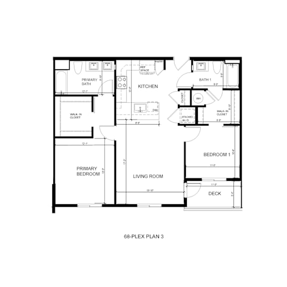 A black and white image of a floor plan for a 68-plex.