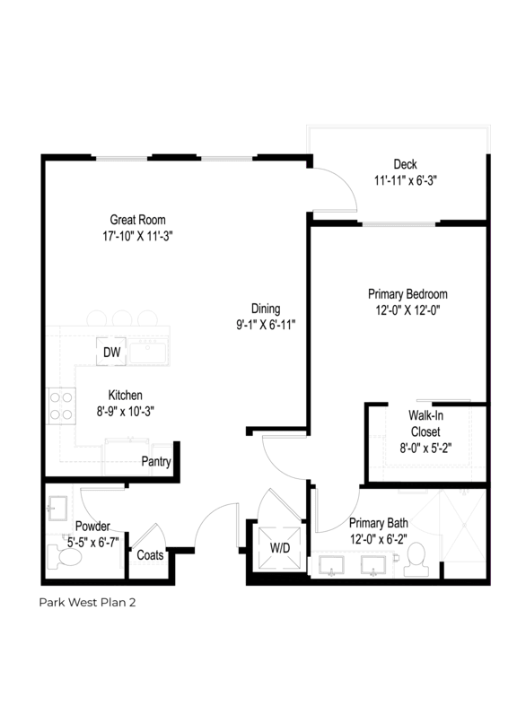 A floor plan of a house layout with a kitchen, pantry, powder room, and primary bath.