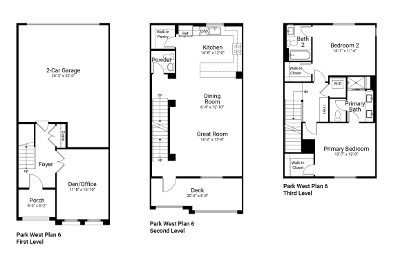 three different floor plans of a house with different bedrooms