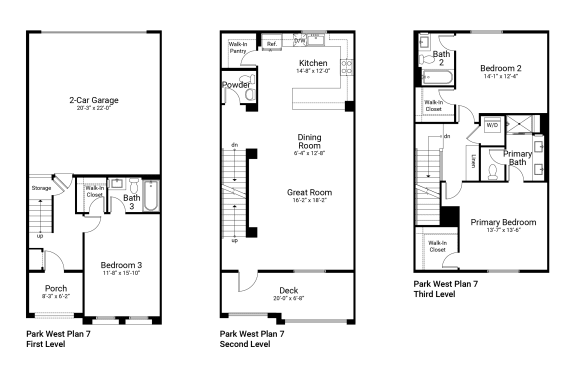 three different floor plans of a house with different bedrooms