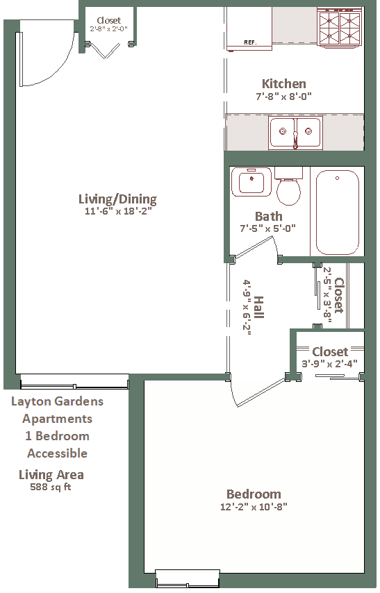 Layton Gardens 1 Bedroom Floorplan