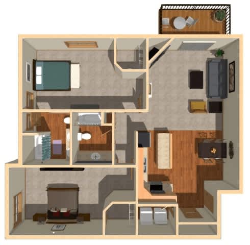 A floor plan of a house with a kitchen, living room, and bedrooms.