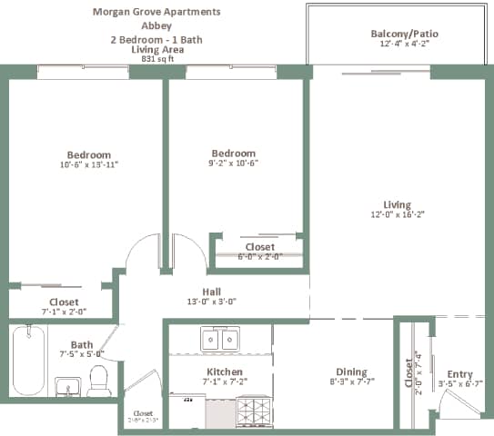 A floor plan of apartment layout for Morgan Grove Apartments.