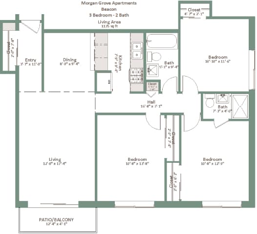 A floor plan of apartment layout for Morgan Grove Apartments.