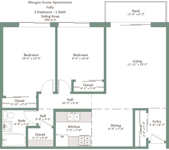 A floor plan of apartment living areas and bedrooms.
