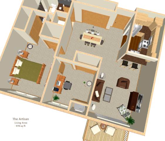 A 3D floor plan of a house called The Artisan.
