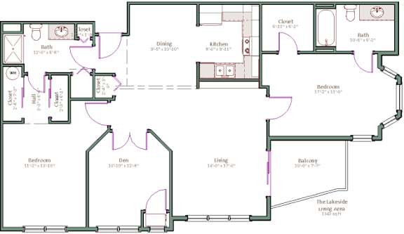A floor plan of a house with labeled rooms and dimensions.